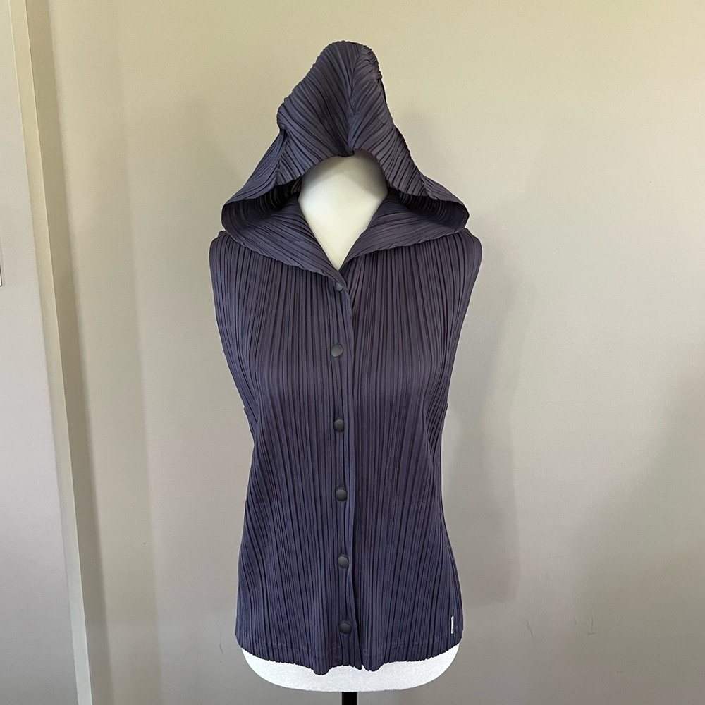 Issey Miyake Pleats Please Hooded Button Vest